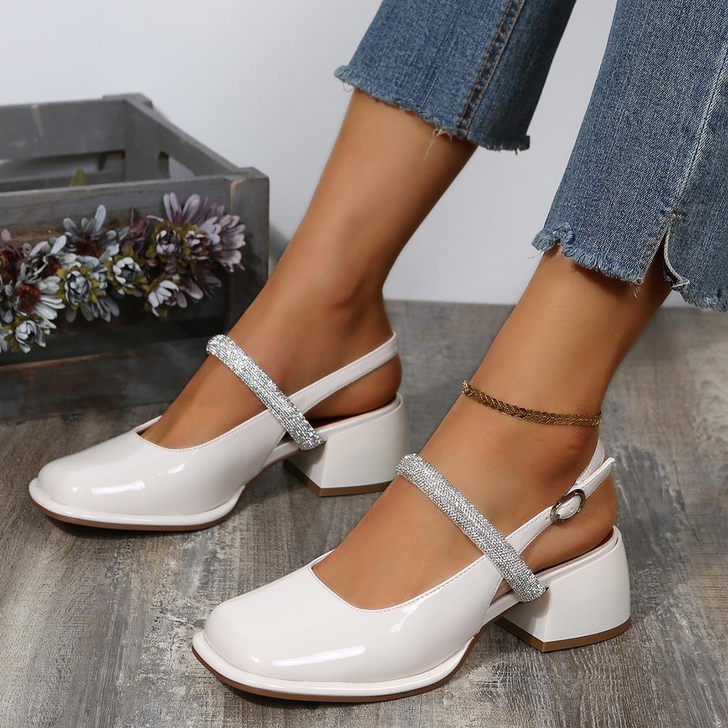 Fashion Women Sandals Thick Heel Square Toe Classic Female Mary Jane Shoes 2024 New Design Elegant Shallow Single Shoes Patent Leather