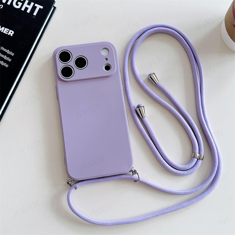 Чехол-кошелек на шею однотонный для iphone 17 Air 16 15 14 Plus 13 Pro Max Роскошный ударопрочный силиконовый мягкий ТПУ задняя крышка