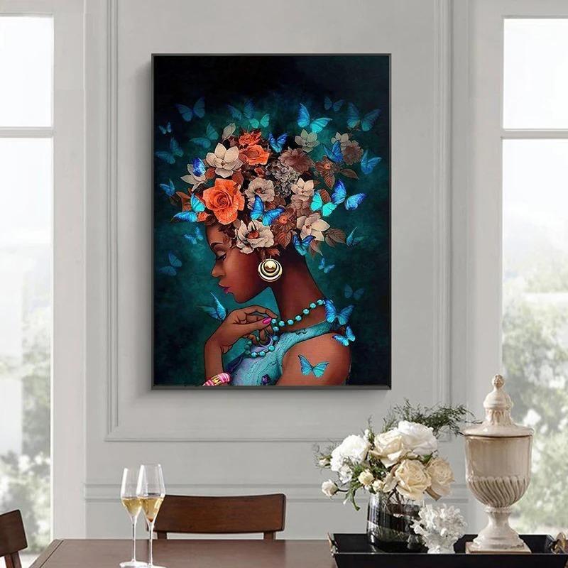 Африканская черная девушка бабочка гостиная спальня крыльцо постер безрамная картина фон стена украшение дома картина ядро