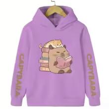 Cute Cat with Capybara Reading Book Hoodies Children's Sweatshirt Hoody for Boys Girls Spring Casual Hoodie Cute Harajuku Hoody