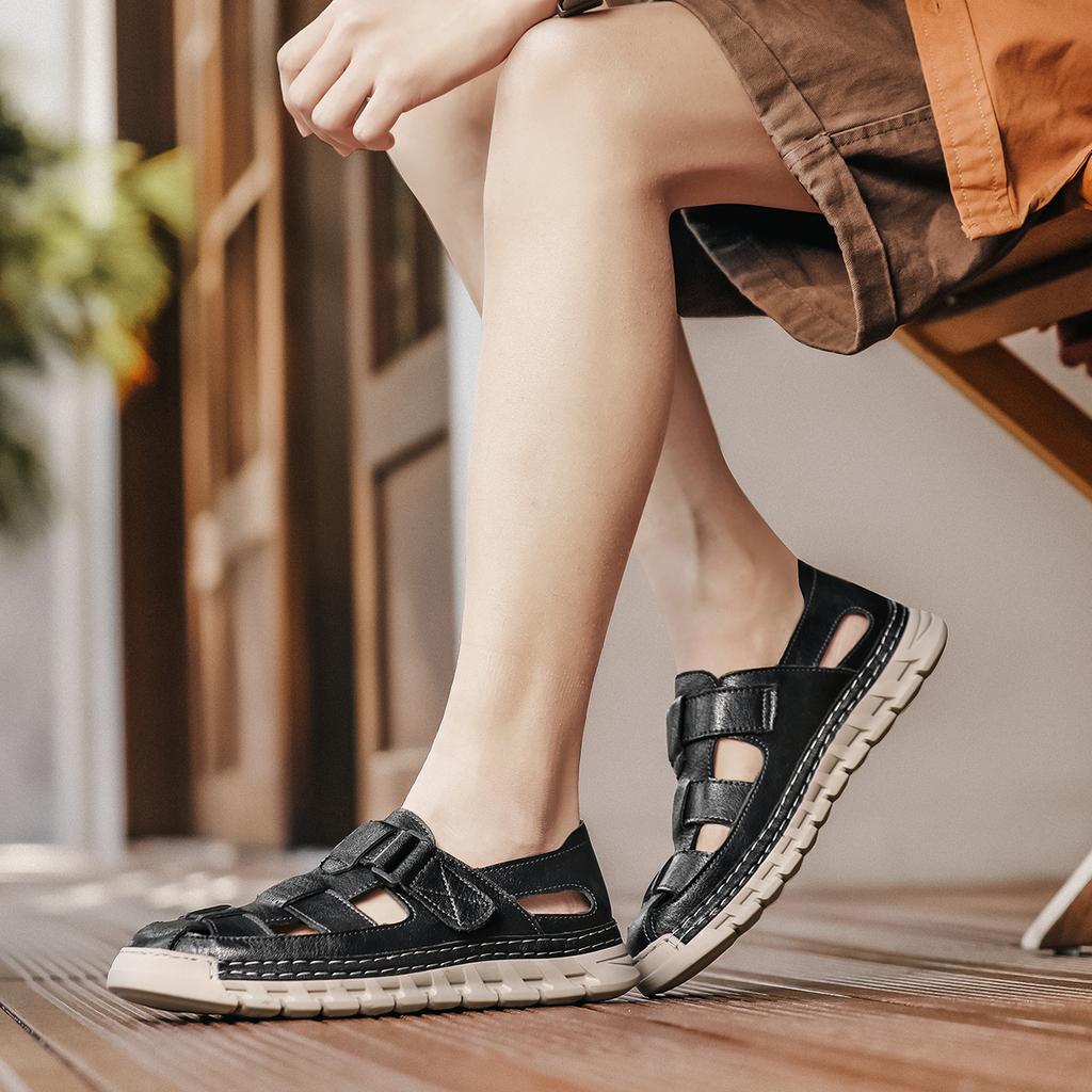 Летние мужские сандалии из натуральной кожи, повседневная обувь с открытым носком, пляжные сандалии
