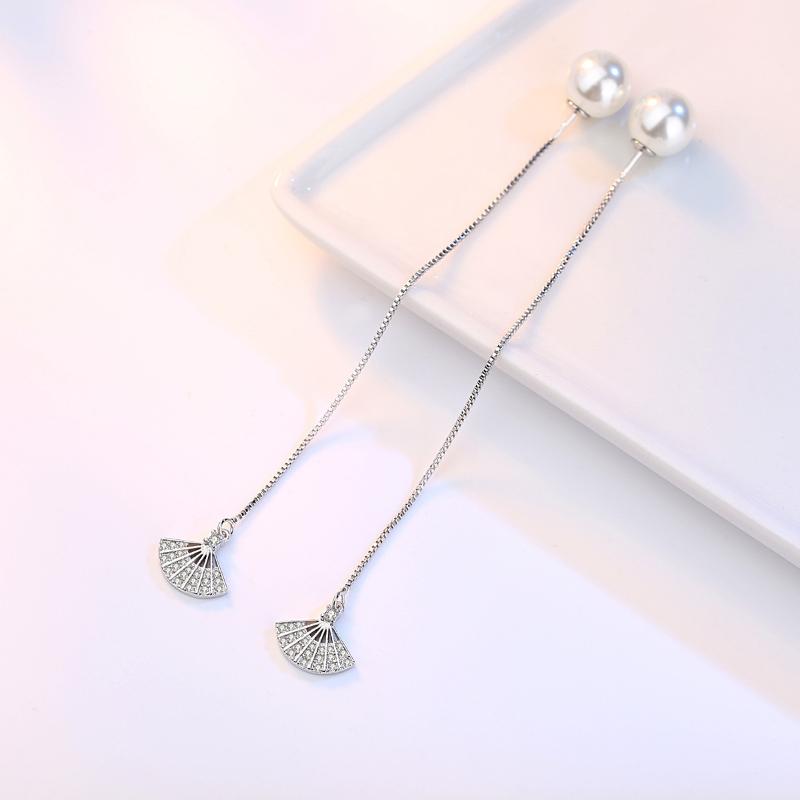 Женские винтажные корейские модные элегантные простые антиаллергенные серьги-гвоздики с цирконом и кристаллами в форме листьев, жемчугом, с длинной кисточкой, веером, серьги-гвоздики, ювелирные изделия, рождественские подарки