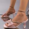 Fashion Elegant Ladies Crystal Strap High Heels Sandals Women Summer 2025 Pink Bowtie Party Wedding Shoes Woman Big Size Gladiator Shoes
