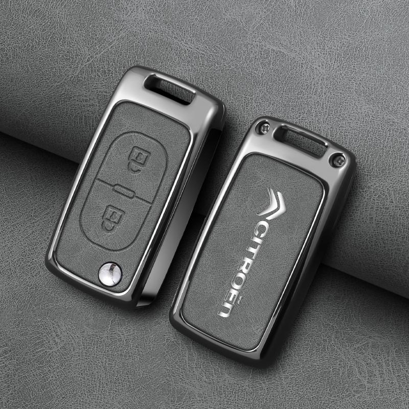 Zinc Alloy Leather Car Flip Key Case Cover Protector Shell Fob Key For Citroen C1 C2 C3 C4 C5 XSARA PICA Auto Accessories alz123