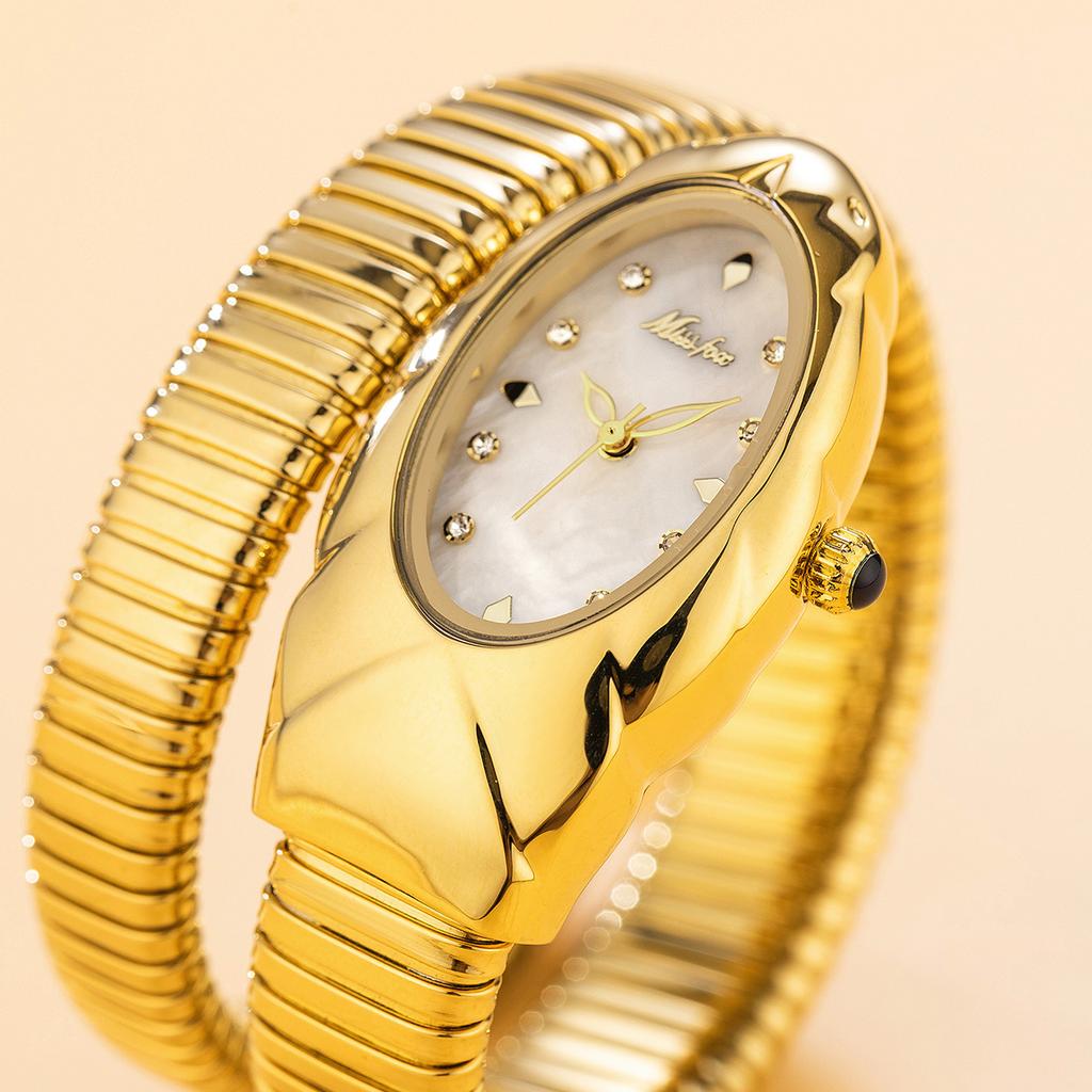 MISSFOX Женские часы-браслет Змея из нержавеющей стали Модные Золотые Женские часы Часы Роскошные Женские Наручные часы Водонепроницаемые часы