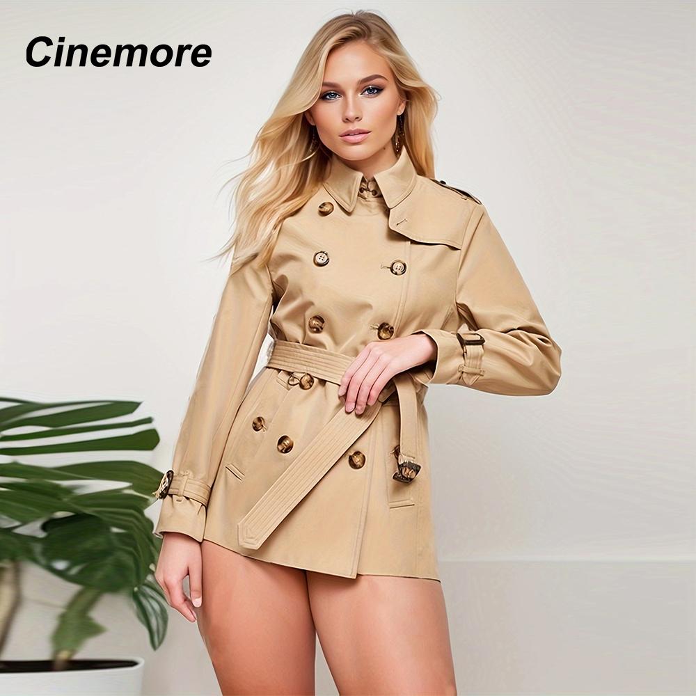 Cinemore Весенний плащ длины миди для женщин, повседневная ветровка, двубортная куртка с лацканами и поясом, ветрозащитное женское пальто для офиса 2F6185