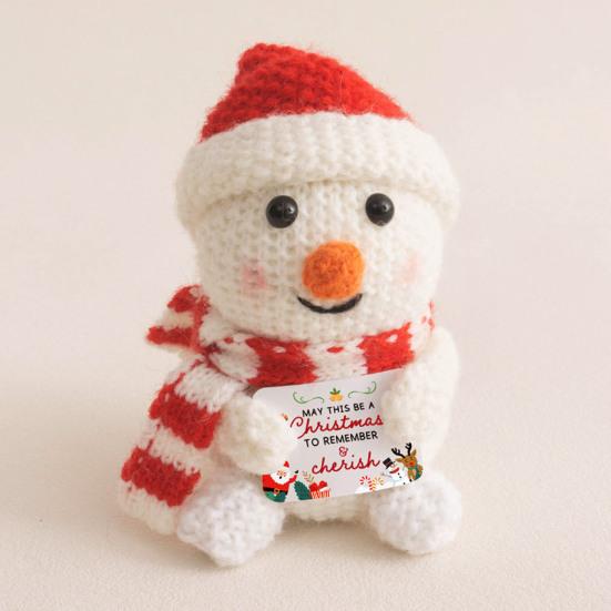 Christmas Doll Mini Funny Positive Santa Claus Snowman Crochet Knitted Toy with Inspirational Card Stocking Stuffers Winter Decor