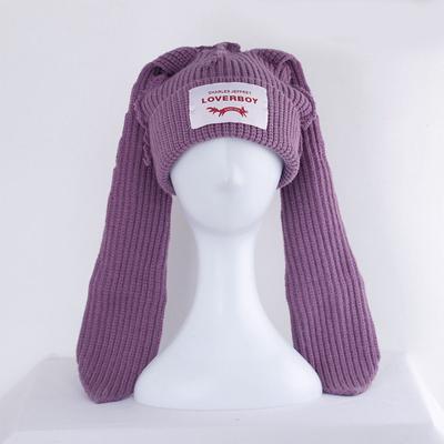 Вязаная крючком шапка Skullies шапка с длинными ушками, милая шапка с кроличьими ушками, женская шапка на осень-зиму, теплая забавная шапка