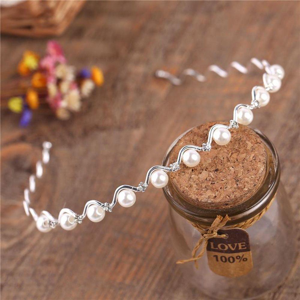 Hair Band Head Chain Accessories Metal for Women Headwear Black Silver Pearl Crystal Wave Hairband
