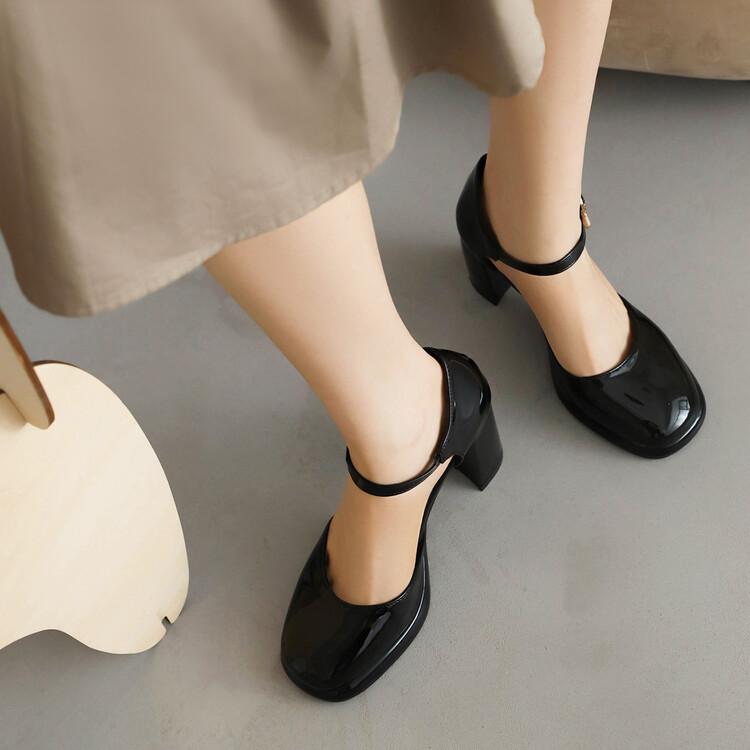 FOREADA Women Pumps Thick Super High Heels Round Toe Mary Janes Crystal Party Sexy Spring Autumn Shoes Red Black Dark Blue