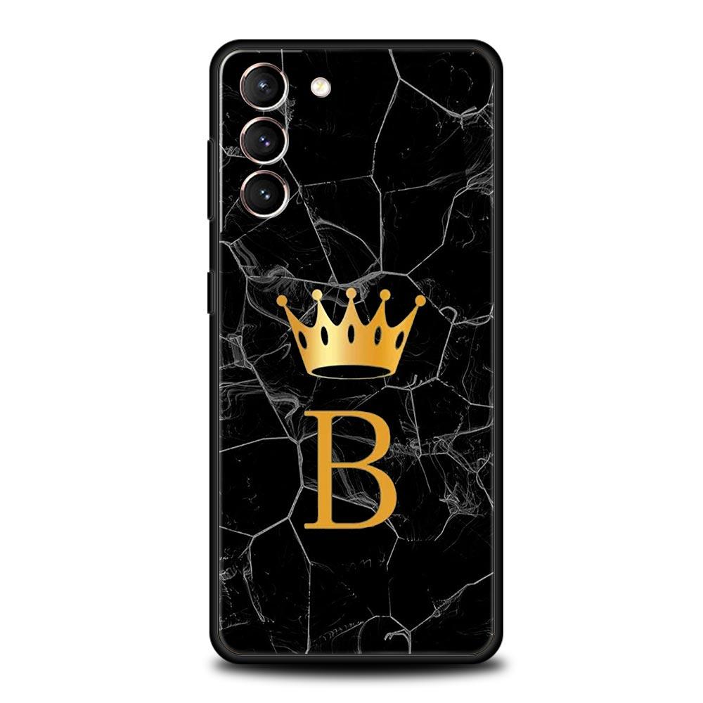 Crown Letter A To Z Phone Case For Samsung Galaxy S24 S23 Ultra S22 S21 S20 FE 5G S10 S10E S9 Plus S8 Soft Silicone Black Cover