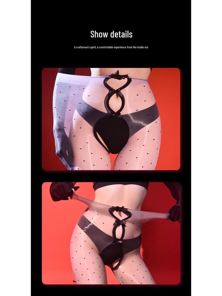 5D Аврора в горошек черные шелковые колготки: Ультратонкие, Приятные к коже, Солнцезащитные, Летние Сексуальные С открытой промежностью, Колготки с носками.