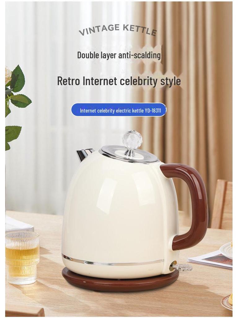 Электрический чайник из нержавеющей стали европейского стандарта 304 — в стиле ретро, с автоматическим отключением, для бытового использования.