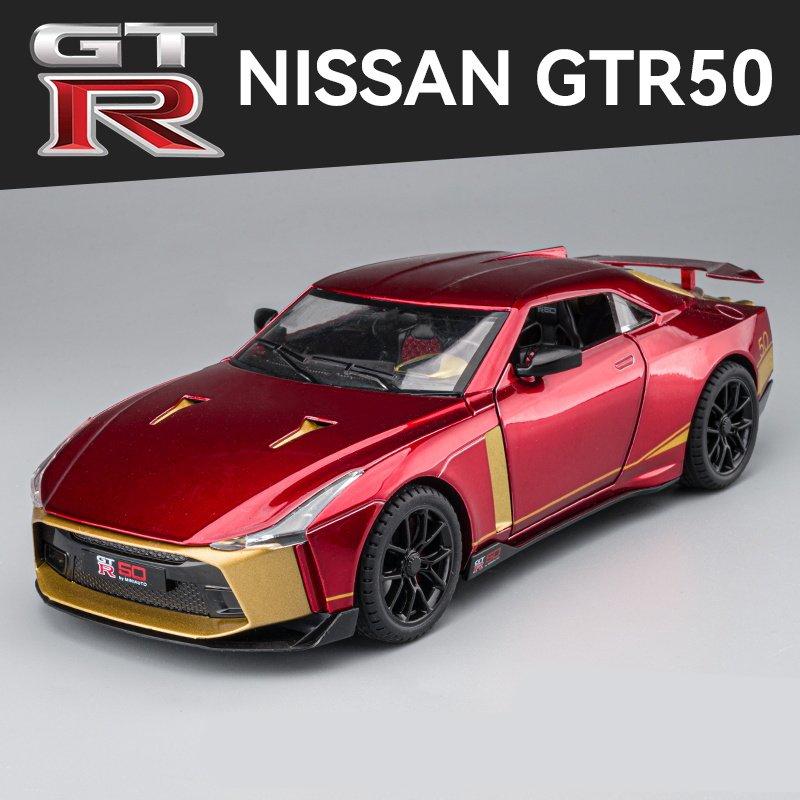 1/24 Niaasn GTR 50 Модель спортивного автомобиля из сплава Литые металлические модели Гоночный автомобиль Модель Звуковая и световая симуляция Коллекция Детская игрушка Подарок
