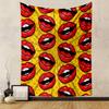"Pop Art Red Lips on Yellow Pattern" Patterned tapestry home decor, suitable for bedroom and living room, gift