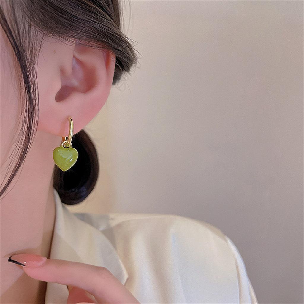 Red Epoxy Heart Shape Charm Drop Earrings Pink White Color Heart Gold Plating Cute Girl Drop Earrings Fashoin Women Earrings