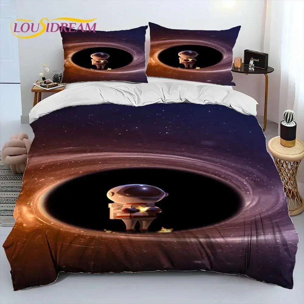 Astronaut Space Cartoon Comforter Bedding Set,Duvet Cover Bed Set Quilt Cover Pillowcase,King Queen Size Bedding Set for Child