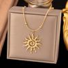 Fashion Chic Stainless Steel Hollow Sun Pendant Necklace Women Luxury Waterproof Jewelry Banquet Birthday Party Gifts