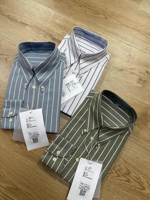 Ruishen Apparel Итальянская рубашка в стиле ретро зеленая в полоску с длинным рукавом и длинным остроконечным воротником