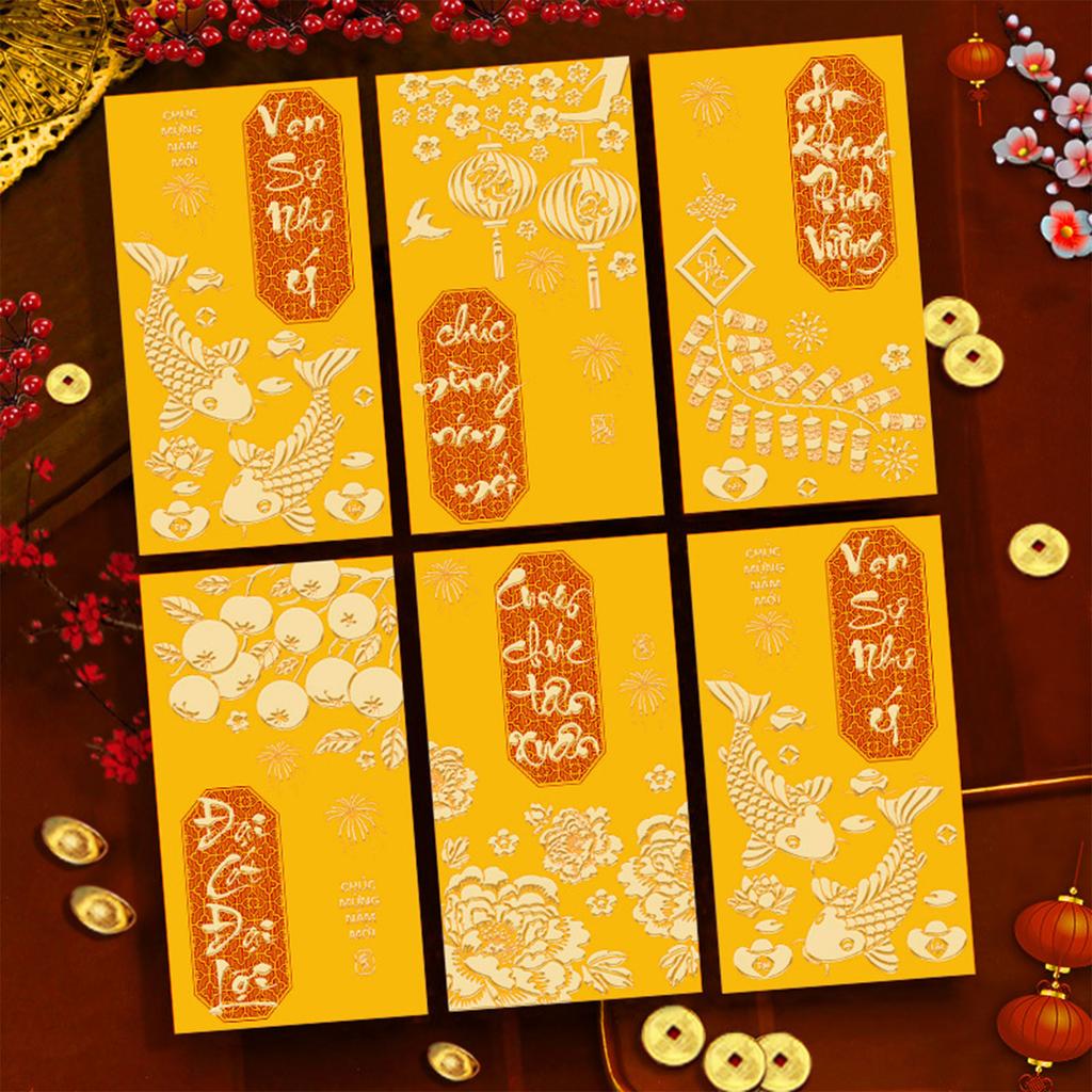 Набор из 6 красных конвертов на вьетнамский Новый год с праздничным дизайном лошади и матовой отделкой для празднования 2026 года