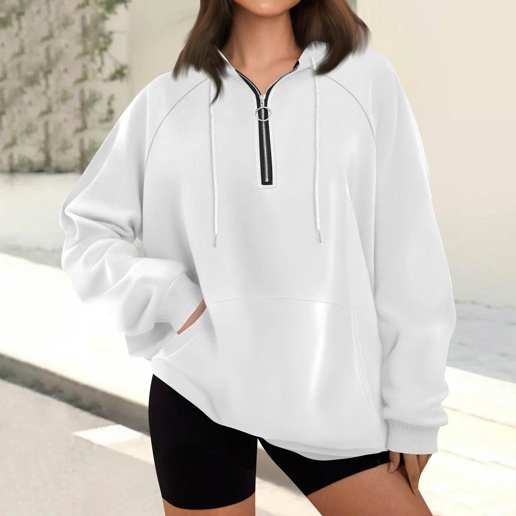 Женская повседневная модная толстовка с длинным рукавом, однотонная, на молнии, с капюшоном, с карманом