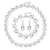 Women Fashion Rhinestone Necklace Sets Pearl Necklace Earrings Bracelet Wedding Jewelry Set