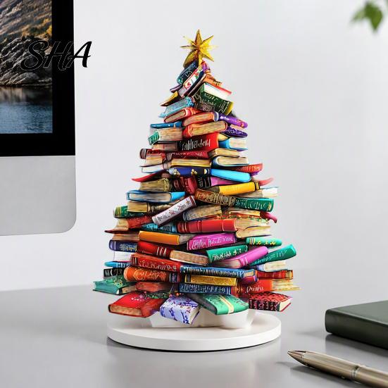 Уникальные книжные рождественские украшения, Набор stacked book, Украшение на елку, 2D плоское, Навесное украшение, Литературный декор для дома, Тема чтения, Акрил