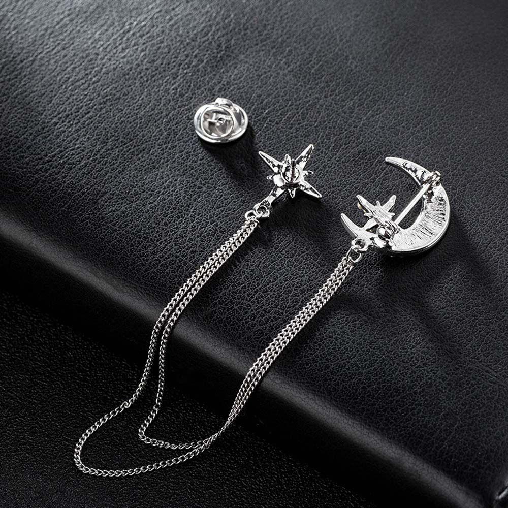 Chains Badge Rhinestone Corsage Star Moon Brooch Chain Brooches Pins Women Brooches Korean Style