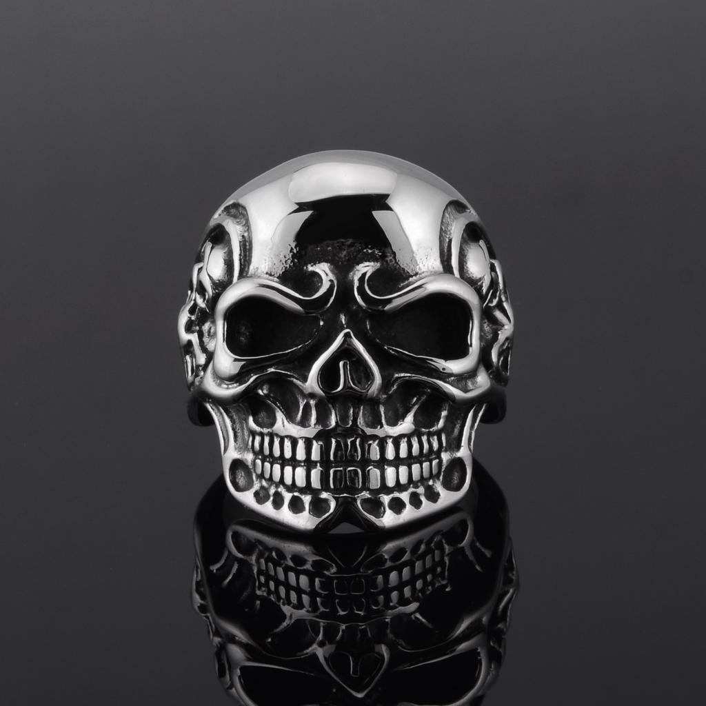 Преувеличенное ювелирное изделие из нержавеющей стали в стиле ретро с изображением черепа, мужское титановое стальное кольцо