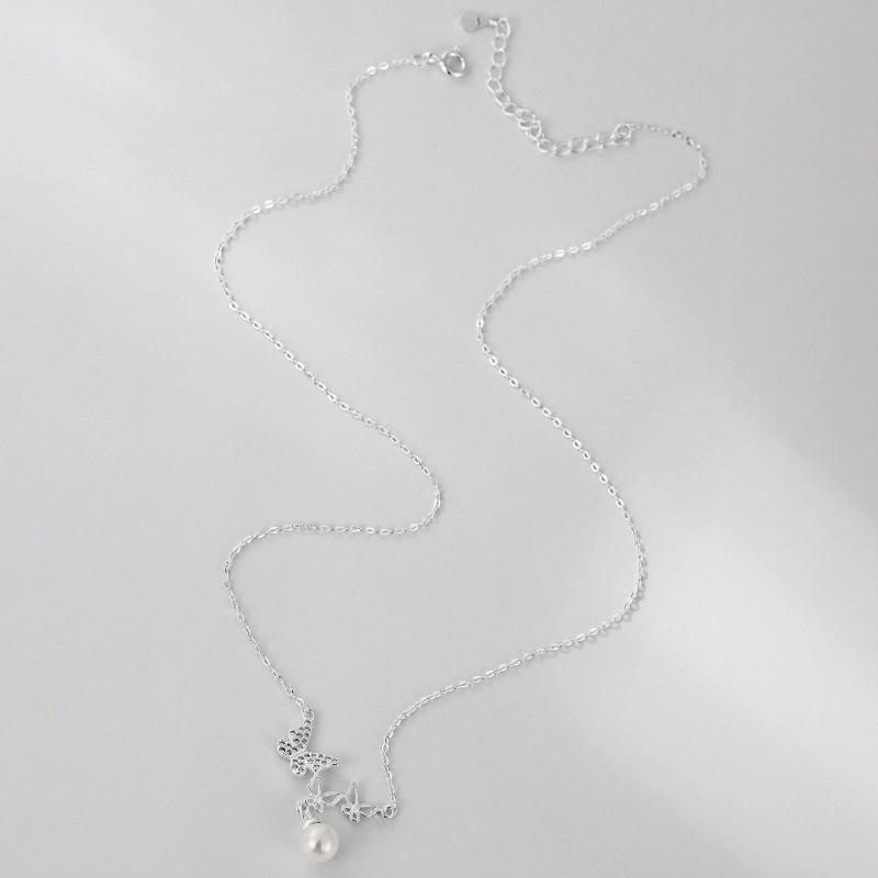 Butterfly Pearl Necklace Women Sterling Clavicle Chain Elegant Minimalist Jewelry
