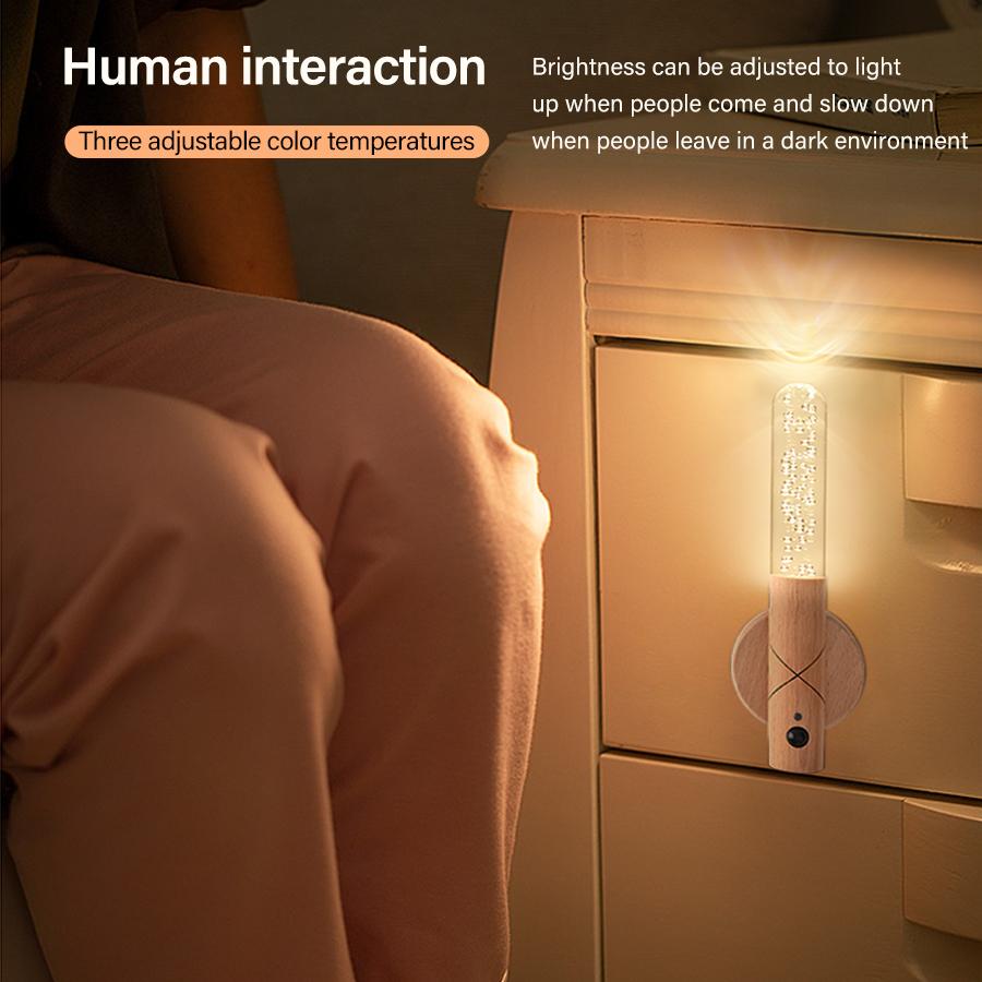 Датчик движения светодиодный ночник перезаряжаемый деревянный дизайн индукционный настенный светильник для спальни лестницы коридора освещение