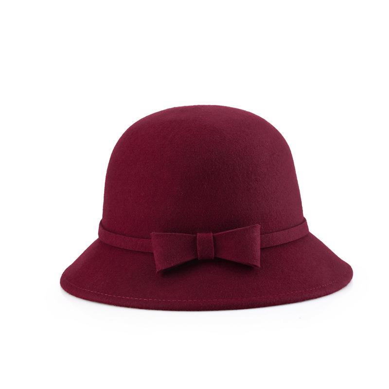 Hat Ladies felt hat autumn and winter new pure wool bow woolen basin hat strength one piece