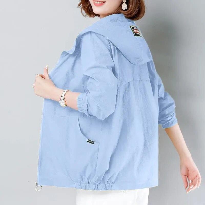 Summer Women Jacket Thin Coat Casual Long Sleeve Hooded Jacket Female Windbreaker Sunscreen Jacket Outwear