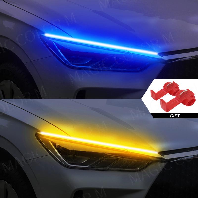 2 шт. DRL автомобильные гибкие светодиодные дневные ходовые огни указатель поворота фары водонепроницаемые 30 см 45 см 60 см белый красный желтый синий