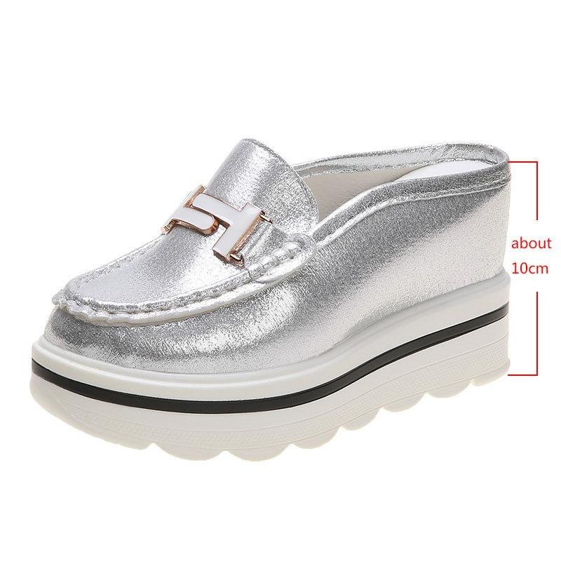2024 Slides Platform Wedge Slippers Loafers Height Increasing Shoes Women Moccasin Mules Sandals for Women Summer Footwear White