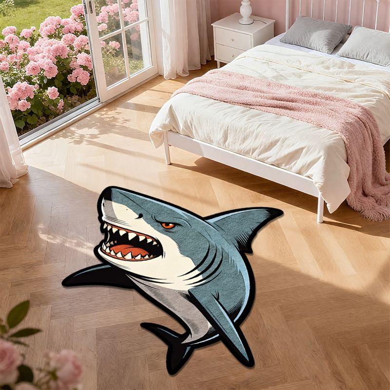 Cartoon Great White Shark Shaped Rug, Non-Slip Sound-Absorbing Entryway Mat, Bedside Rug for the Bedroom, Home Decor