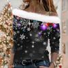 Women's Casual Long Sleeve Slouchy Christmas Printed Plush Fashion Top