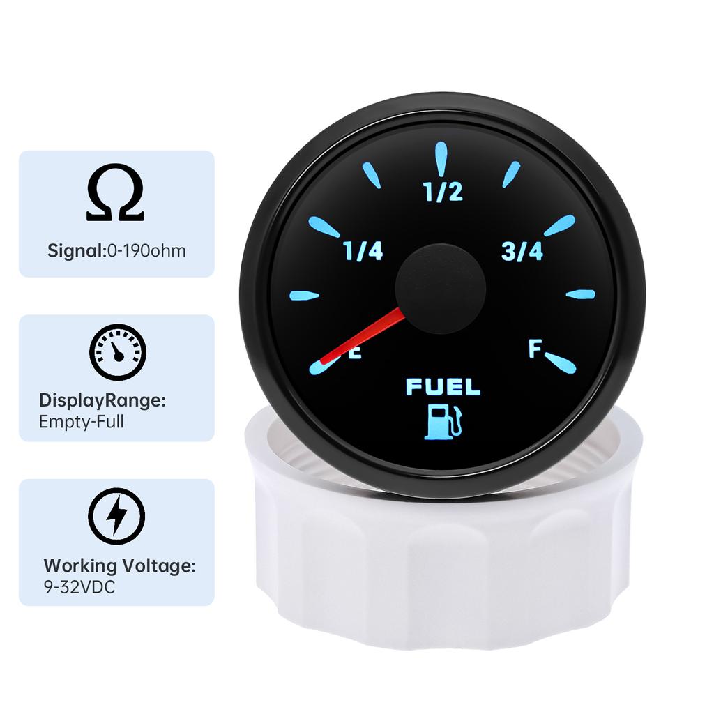 7-color Backlight 12V 24V Universal Waterproof 52mm Fuel Level Gauge 0-190ohm 240-33ohm Fuel Level Meter For Marine Boat Car