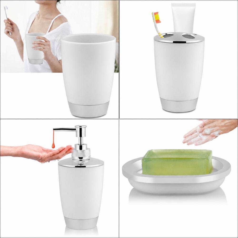 4 Piece Includes Cup Toothbrush Holder Soap Dish Bathroom Accessories Set  Home Storage
