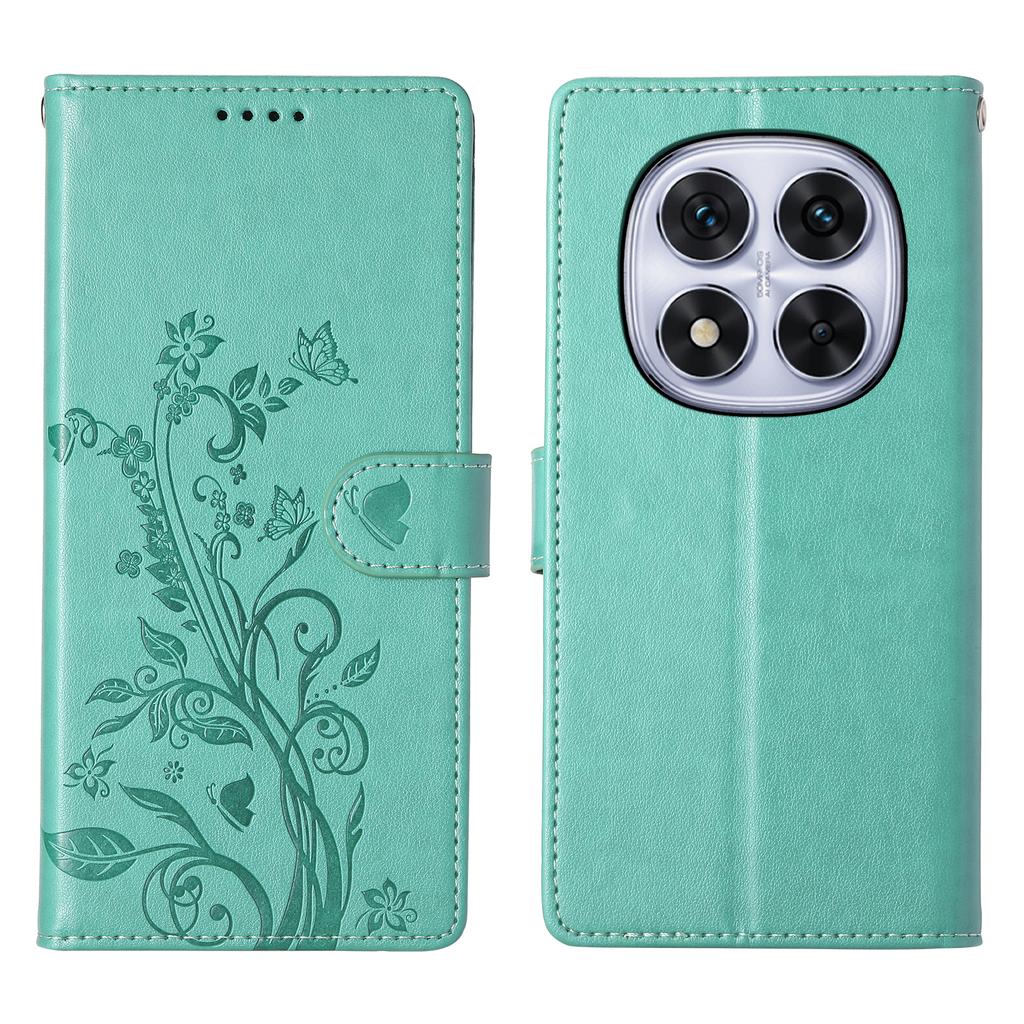 For Xiaomi Redmi Note 14 Pro 4G Wallet Case Butterfly Floral Imprint PU Leather Phone Cover with Wrist Strap