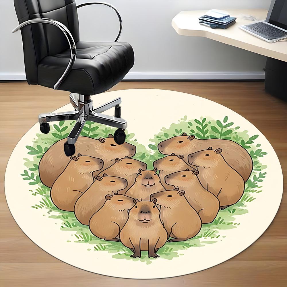 1pc Capybara Family Chair Carpet for Office, Soft Flannel Throw Mat, Perfect for Office, Holiday Party Decoration Choice yy260209001