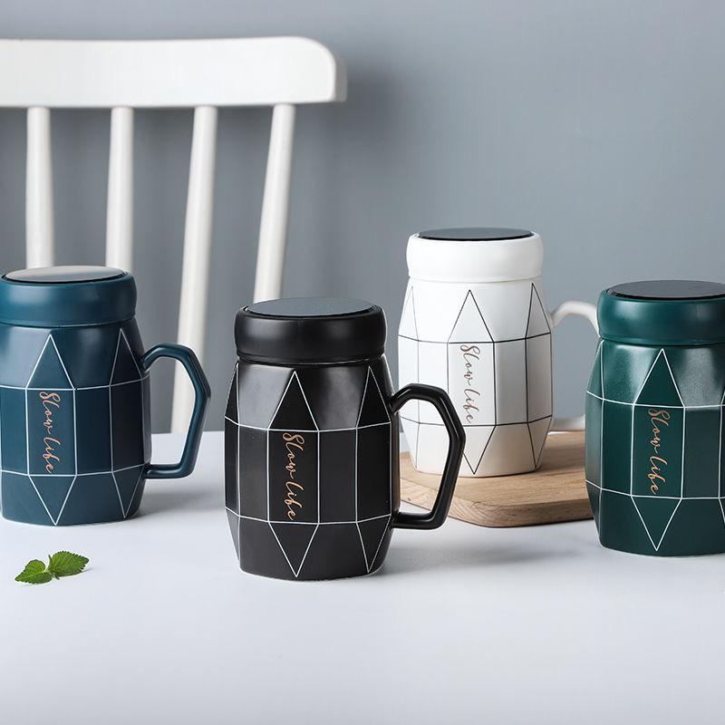 Простая кружка в скандинавском стиле, керамическая чашка для воды, зеркальная крышка, кружка, кофейная чашка, чашка для молока, большая вместительная чашка для питья