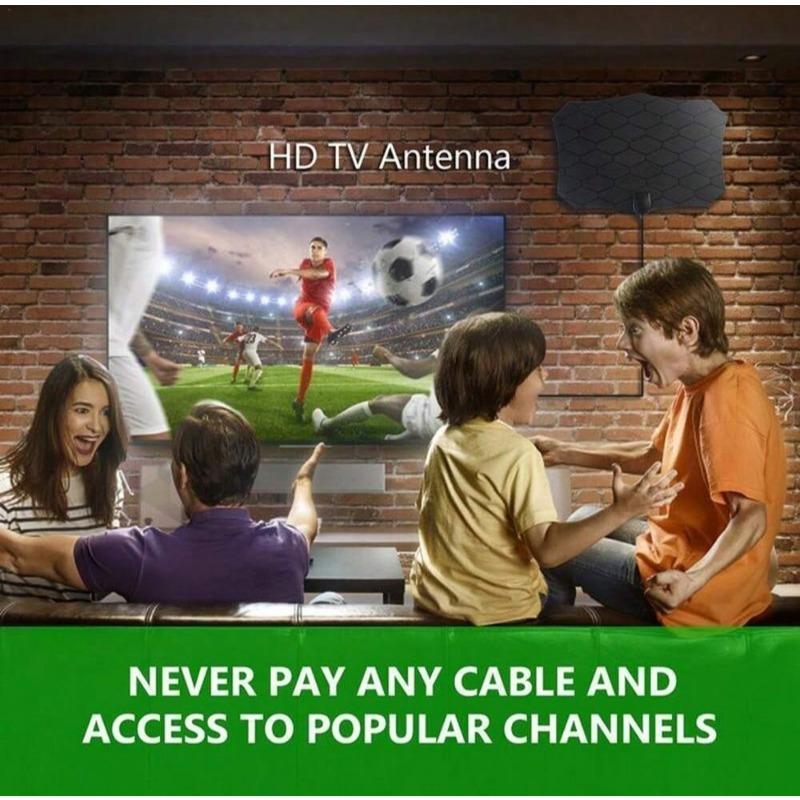4K High Gain HD TV Antenna - DTV Box EU Plug Booster Active Indoor Aerial HD Flat Design with Signal Amplifier