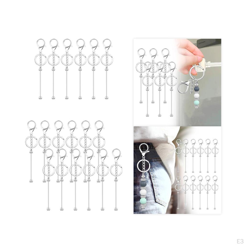 Beadable Keychain Bars Blank DIY Craft, Metal School Office Gift Kids Jewelry