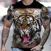 Яркий 3D-графический принт с ревом тигра — короткий рукав, круглый вырез, новинка, летняя футболка для активного отдыха, мужская футболка для повседневной носки