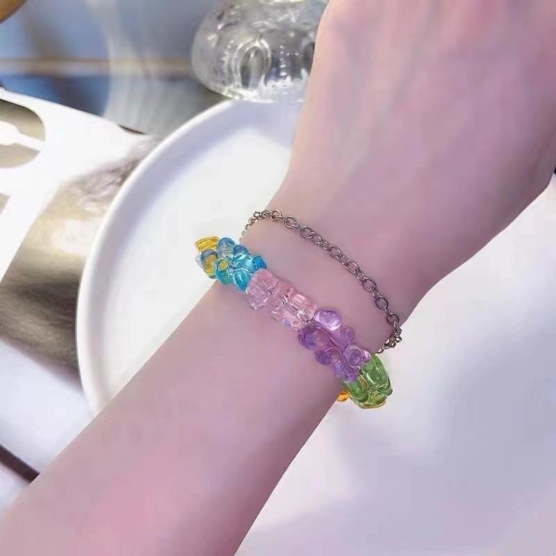 Dopamine Fashionable Summer Rainbow Beaded Flower Bracelet For Women Trendy Gift Jewelry