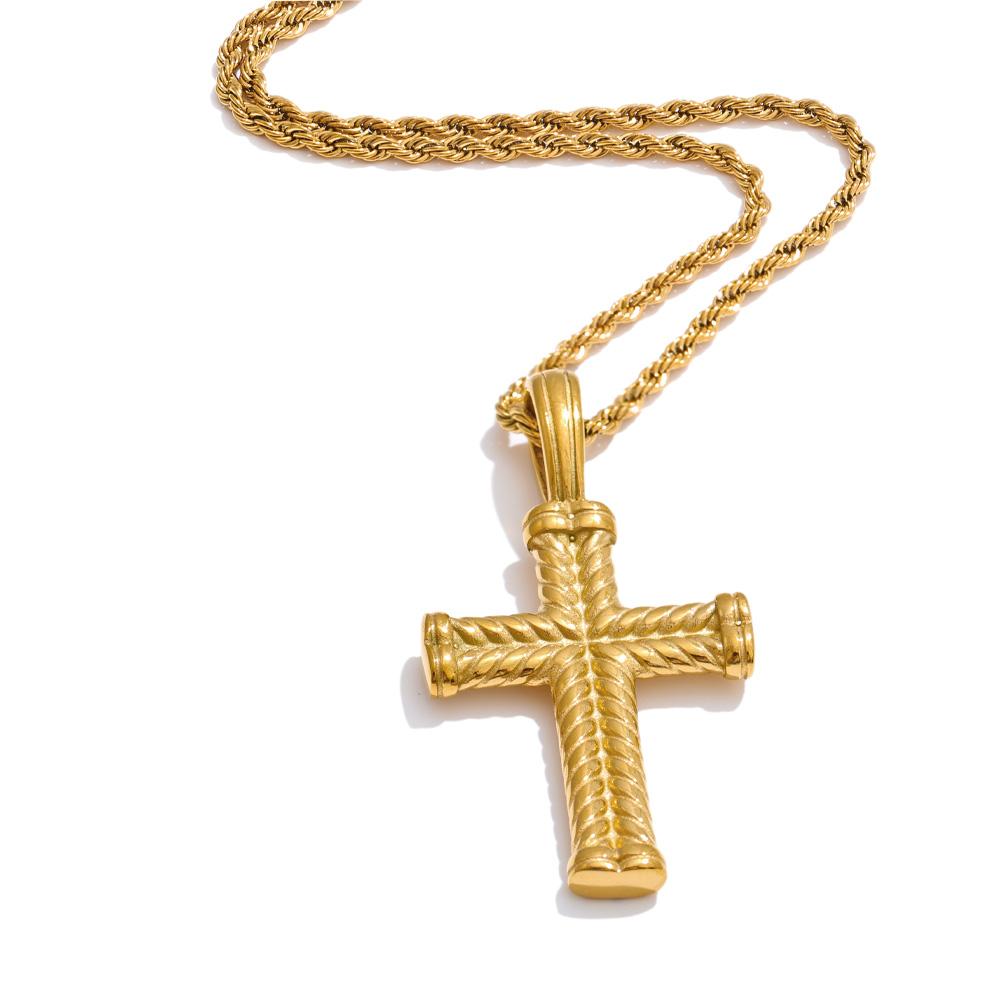Yhpup Casting Stainless Steel Metal Cross Classic Necklace Pendant Waterproof Fashion Golden PVD Plated Collar Jewelry New