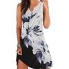 Women Summer V-neck Print Hollow Out Sleeveless Loose Tank Mid Dresses