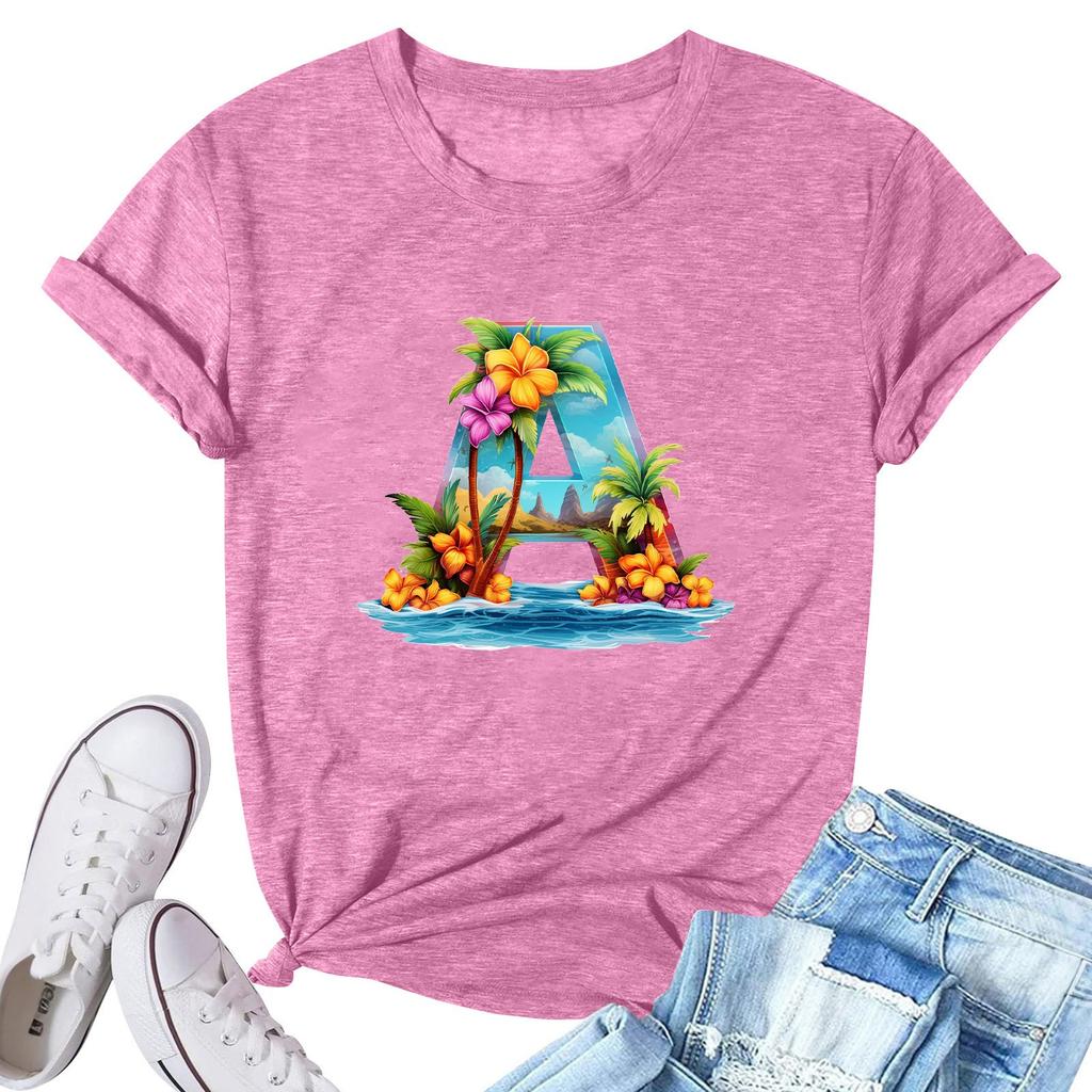 Women's Fashion Printed Casual Pleated Round Short Sleeve T-Shirt Top