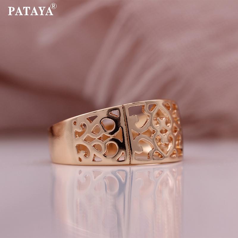 PATAYA Глянцевое кольцо цвета розового золота с полыми итальянскими классическими кольцами с темным цветком